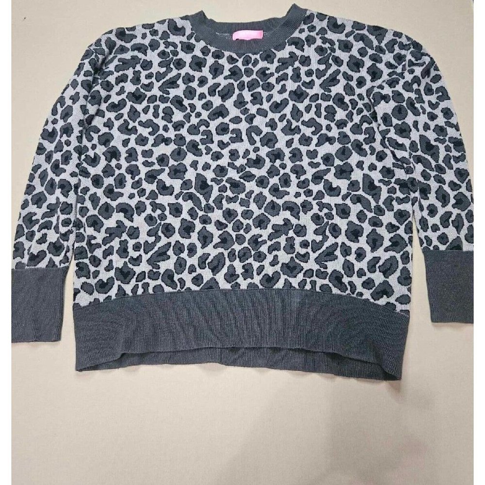 Isaac Mizrahi Leopard Animal Print Grey Sweater SZ M
